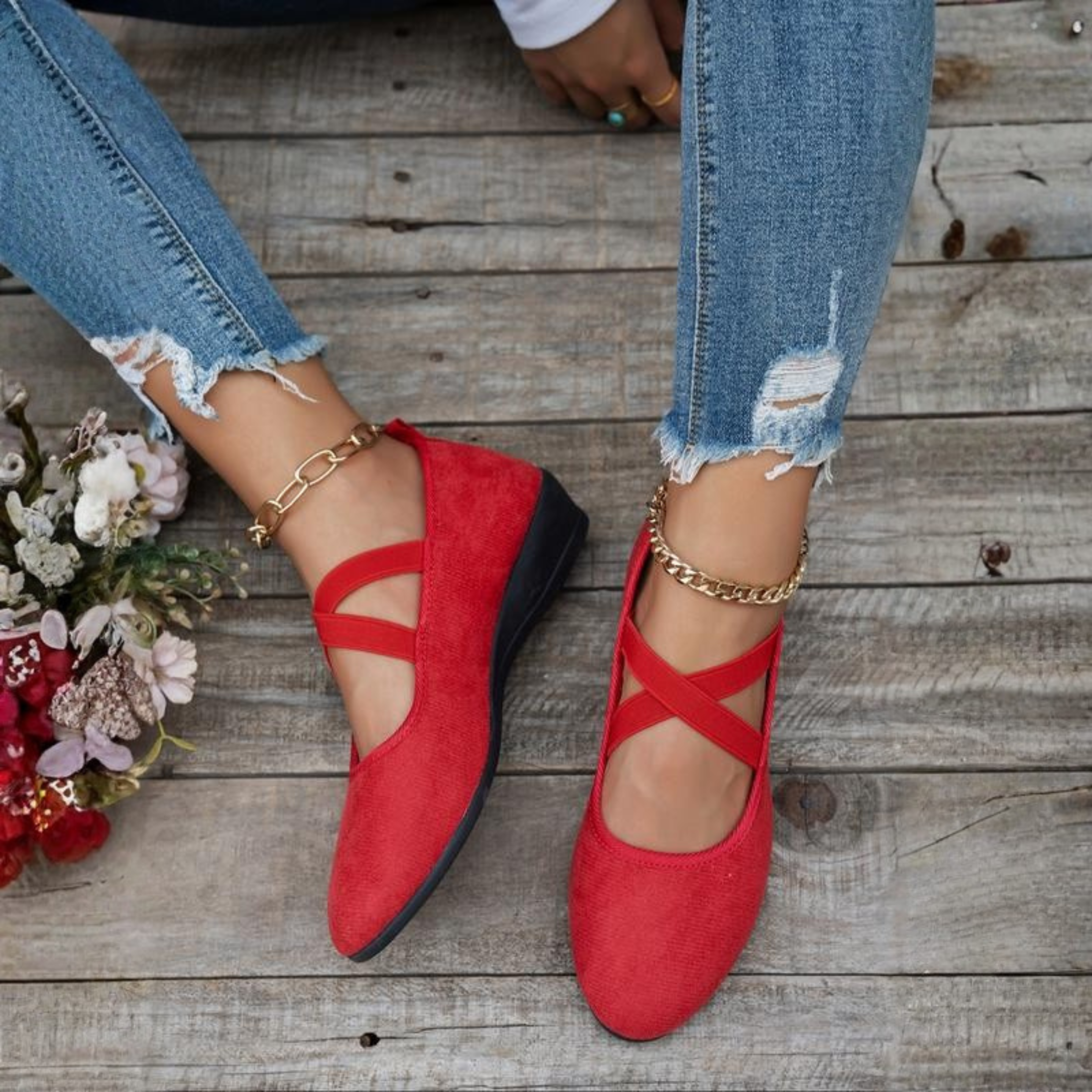 ‍Rozália – Elegáns Wedge Balerina Cipő (Ingyenes)